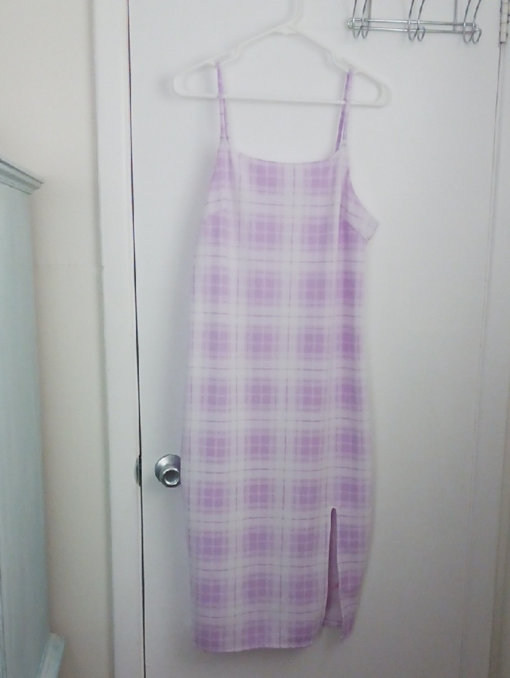 No Boundaries Lilac and White Plaid Slip Dress with Adjustable Straps Junior XL